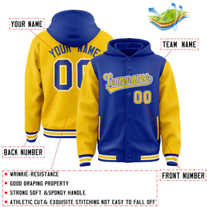 Custom Royal Gold Raglan Sleeves Varsity Full-Snap Letterman Two Tone Hoodie Jacket