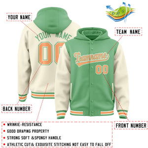 Custom Green Cream Raglan Sleeves Varsity Full-Snap Letterman Two Tone Hoodie Jacket