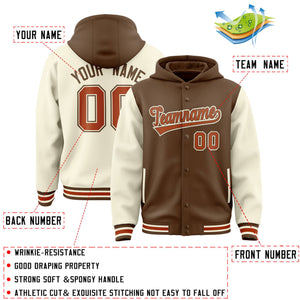 Custom Light Brown Cream Raglan Sleeves Varsity Full-Snap Letterman Two Tone Hoodie Jacket