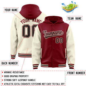 Custom Crimson Cream Raglan Sleeves Varsity Full-Snap Letterman Two Tone Hoodie Jacket