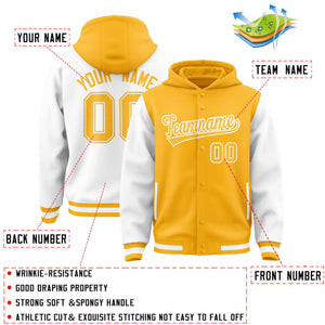 Custom Gold White Raglan Sleeves Varsity Full-Snap Letterman Two Tone Hoodie Jacket