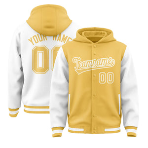 Custom Khaki White Raglan Sleeves Varsity Full-Snap Letterman Two Tone Hoodie Jacket