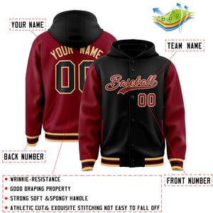 Custom Khaki Crimson Raglan Sleeves Varsity Full-Snap Letterman Two Tone Hoodie Jacket