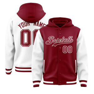 Custom Crimson White Raglan Sleeves Varsity Full-Snap Letterman Two Tone Hoodie Jacket