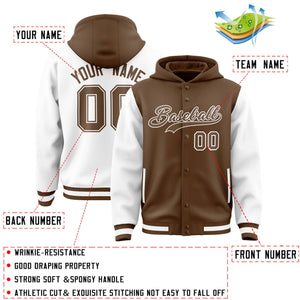 Custom Light Brown White Raglan Sleeves Varsity Full-Snap Letterman Two Tone Hoodie Jacket