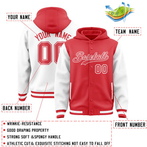 Custom Light Red White Raglan Sleeves Varsity Full-Snap Letterman Two Tone Hoodie Jacket