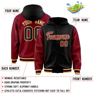 Custom Khaki Crimson Raglan Sleeves Varsity Full-Snap Letterman Two Tone Hoodie Jacket