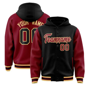 Custom Khaki Crimson Raglan Sleeves Varsity Full-Snap Letterman Two Tone Hoodie Jacket