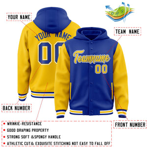 Custom Royal Gold Raglan Sleeves Varsity Full-Snap Letterman Two Tone Hoodie Jacket