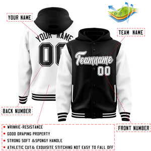 Custom Black White Raglan Sleeves Varsity Full-Snap Letterman Two Tone Hoodie Jacket