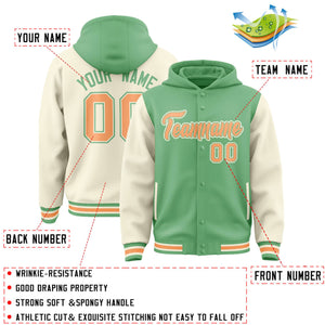 Custom Green Cream Raglan Sleeves Varsity Full-Snap Letterman Two Tone Hoodie Jacket