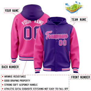 Custom Purple Pink Raglan Sleeves Varsity Full-Snap Letterman Two Tone Hoodie Jacket