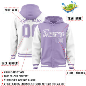 Custom Light Purple White Raglan Sleeves Varsity Full-Snap Letterman Two Tone Hoodie Jacket