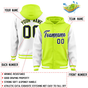 Custom Neon Green White Raglan Sleeves Varsity Full-Snap Letterman Two Tone Hoodie Jacket