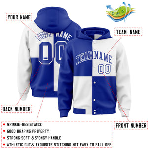 Custom Royal White Varsity Full-Snap Four Squares Color Block Letterman Hoodie Jacket