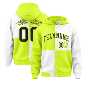 Custom Green White Varsity Full-Snap Four Squares Color Block Letterman Hoodie Jacket