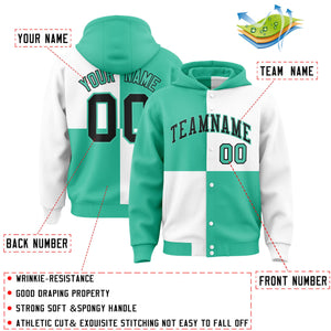 Custom Bright Green White Varsity Full-Snap Four Squares Color Block Letterman Hoodie Jacket