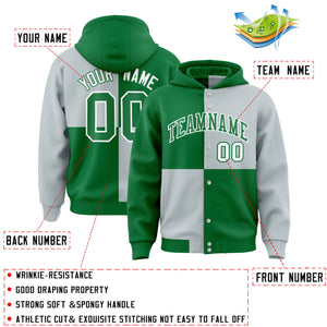 Custom Kelly Green Silver Varsity Full-Snap Four Squares Color Block Letterman Hoodie Jacket