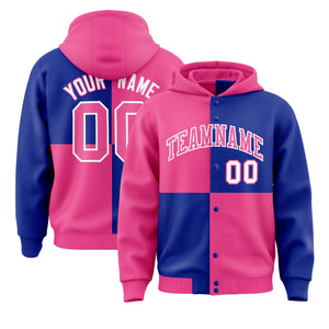 Custom Pink Royal Varsity Full-Snap Four Squares Color Block Letterman Hoodie Jacket