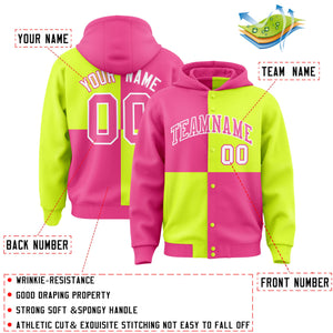 Custom Pink Green Varsity Full-Snap Four Squares Color Block Letterman Hoodie Jacket