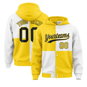 Custom Gold White Varsity Full-Snap Four Squares Color Block Letterman Hoodie Jacket