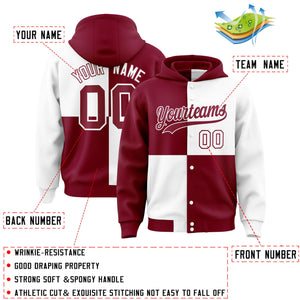 Custom Crimson White Varsity Full-Snap Four Squares Color Block Letterman Hoodie Jacket