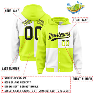 Custom Green White Varsity Full-Snap Four Squares Color Block Letterman Hoodie Jacket