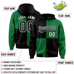 Custom Black Kelly Green Varsity Full-Snap Four Squares Color Block Letterman Hoodie Jacket