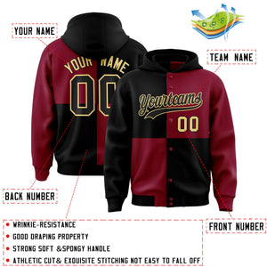 Custom Black Crimson Varsity Full-Snap Four Squares Color Block Letterman Hoodie Jacket