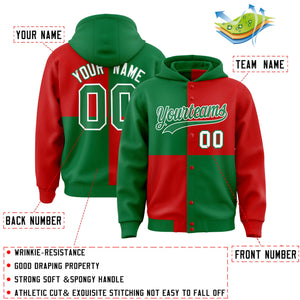 Custom Kelly Green Red Varsity Full-Snap Four Squares Color Block Letterman Hoodie Jacket