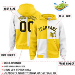 Custom Gold White Varsity Full-Snap Four Squares Color Block Letterman Hoodie Jacket