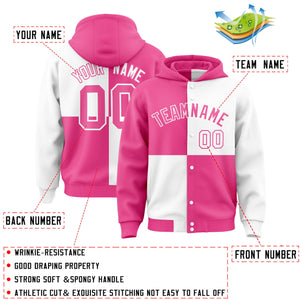 Custom Pink White Varsity Full-Snap Four Squares Color Block Letterman Hoodie Jacket