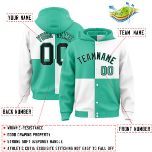 Custom Bright Green White Varsity Full-Snap Four Squares Color Block Letterman Hoodie Jacket