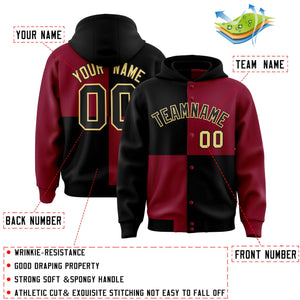 Custom Black Crimson Varsity Full-Snap Four Squares Color Block Letterman Hoodie Jacket