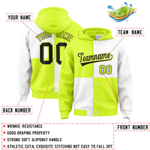 Custom Green White Varsity Full-Snap Four Squares Color Block Letterman Hoodie Jacket