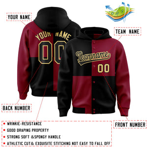 Custom Black Crimson Varsity Full-Snap Four Squares Color Block Letterman Hoodie Jacket