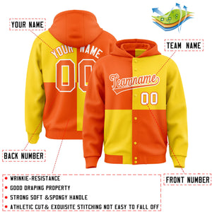 Custom Orange Gold Varsity Full-Snap Four Squares Color Block Letterman Hoodie Jacket