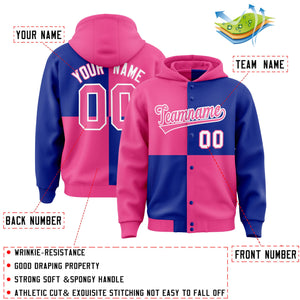 Custom Pink Royal Varsity Full-Snap Four Squares Color Block Letterman Hoodie Jacket