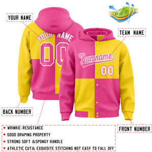 Custom Pink Gold Varsity Full-Snap Four Squares Color Block Letterman Hoodie Jacket