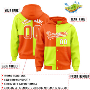 Custom Orange Green Varsity Full-Snap Four Squares Color Block Letterman Hoodie Jacket