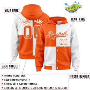 Custom Orange White Varsity Full-Snap Four Squares Color Block Letterman Hoodie Jacket