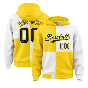 Custom Gold White Varsity Full-Snap Four Squares Color Block Letterman Hoodie Jacket