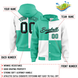 Custom Bright Green White Varsity Full-Snap Four Squares Color Block Letterman Hoodie Jacket