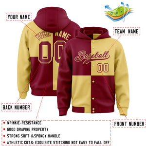 Custom Crimson Khaki Varsity Full-Snap Four Squares Color Block Letterman Hoodie Jacket