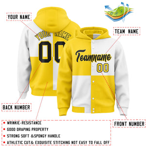 Custom Gold White Varsity Full-Snap Four Squares Color Block Letterman Hoodie Jacket