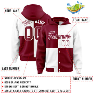 Custom Crimson White Varsity Full-Snap Four Squares Color Block Letterman Hoodie Jacket