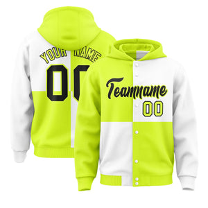 Custom Green White Varsity Full-Snap Four Squares Color Block Letterman Hoodie Jacket