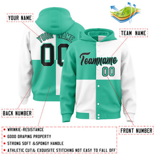 Custom Bright Green White Varsity Full-Snap Four Squares Color Block Letterman Hoodie Jacket