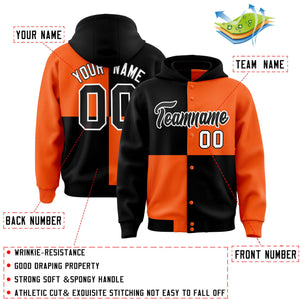 Custom Black Orange Varsity Full-Snap Four Squares Color Block Letterman Hoodie Jacket