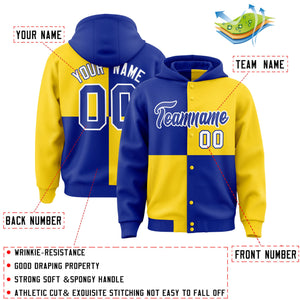 Custom Royal Gold Varsity Full-Snap Four Squares Color Block Letterman Hoodie Jacket